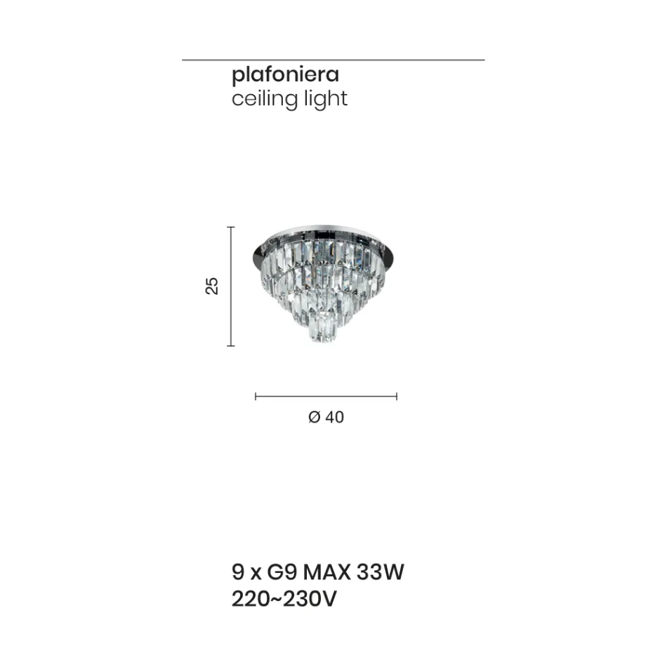 Klasyczna złota metalowa lampa sufitowa i luksusowe kryształowe wisiorki - Jerome Viadurini