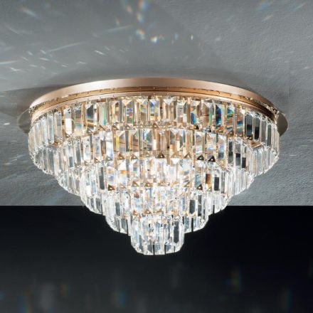 Klasyczna złota metalowa lampa sufitowa i luksusowe kryształowe wisiorki - Jerome Viadurini