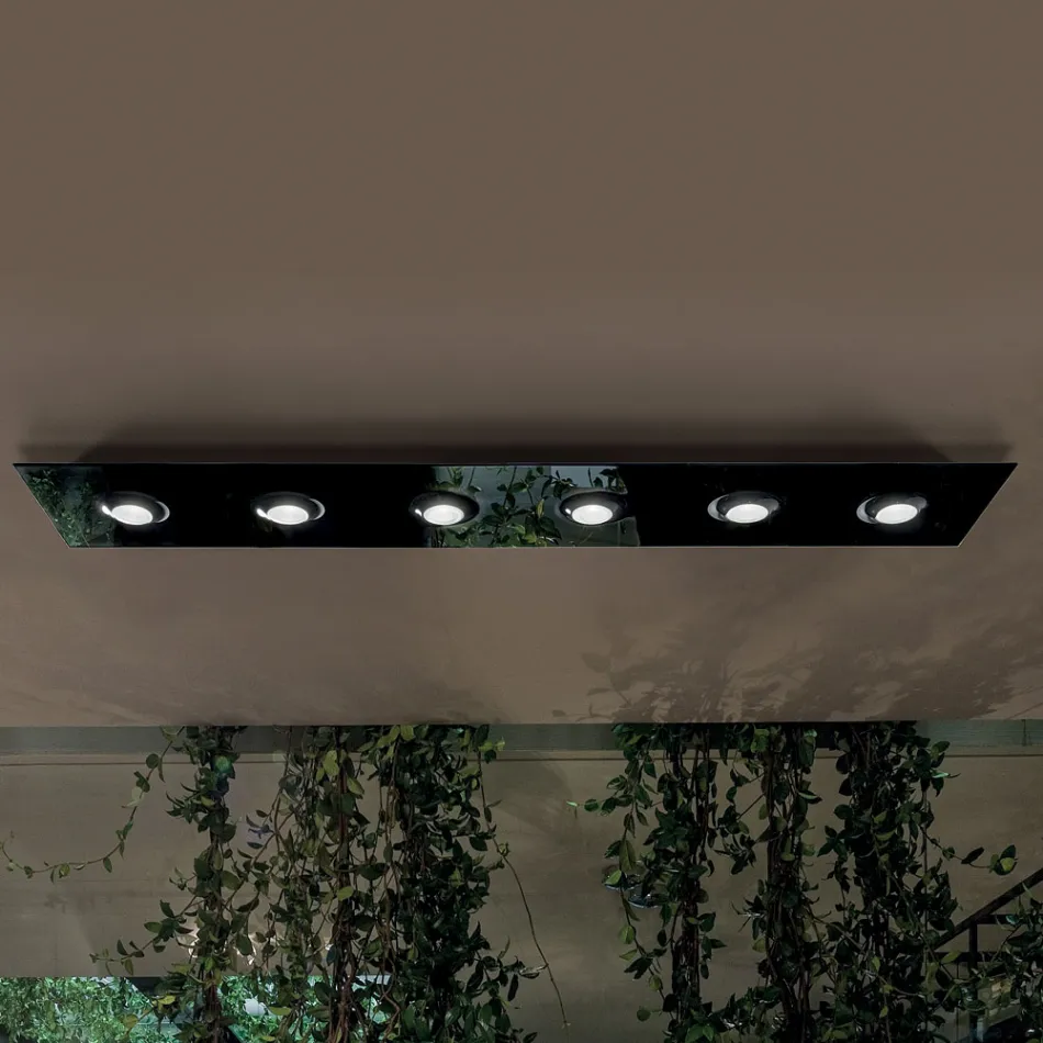 Lampa sufitowa z płaską płytą szklaną z obniżonymi oprawkami - Kora Viadurini