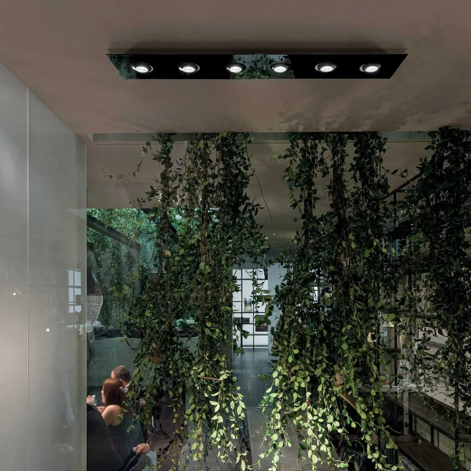 Lampa sufitowa z płaską płytą szklaną z obniżonymi oprawkami - Kora Viadurini