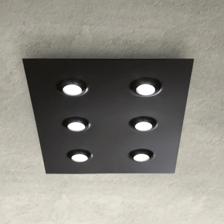 Lampa sufitowa z płaską płytą szklaną z możliwością obniżenia. Wyprodukowano we Włoszech - Kora Viadurini