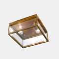 2-punktowa zewnętrzna lampa sufitowa z mosiądzu i szkła vintage - Framework firmy Il Fanale