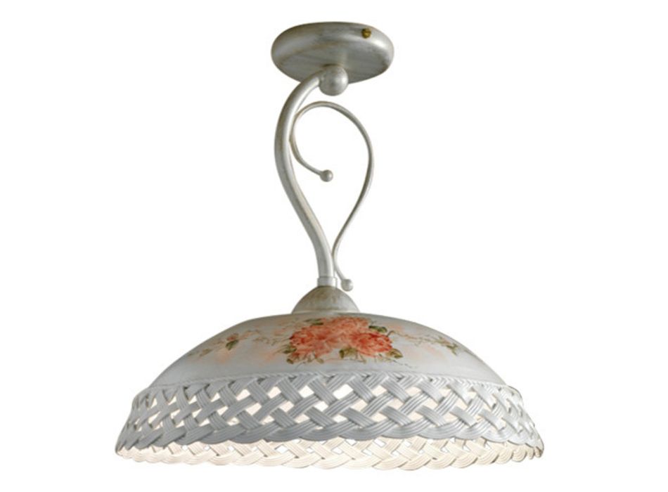 Perforowana i zdobiona ręcznie robiona ceramiczna lampa sufitowa z haczykiem - Werona Viadurini