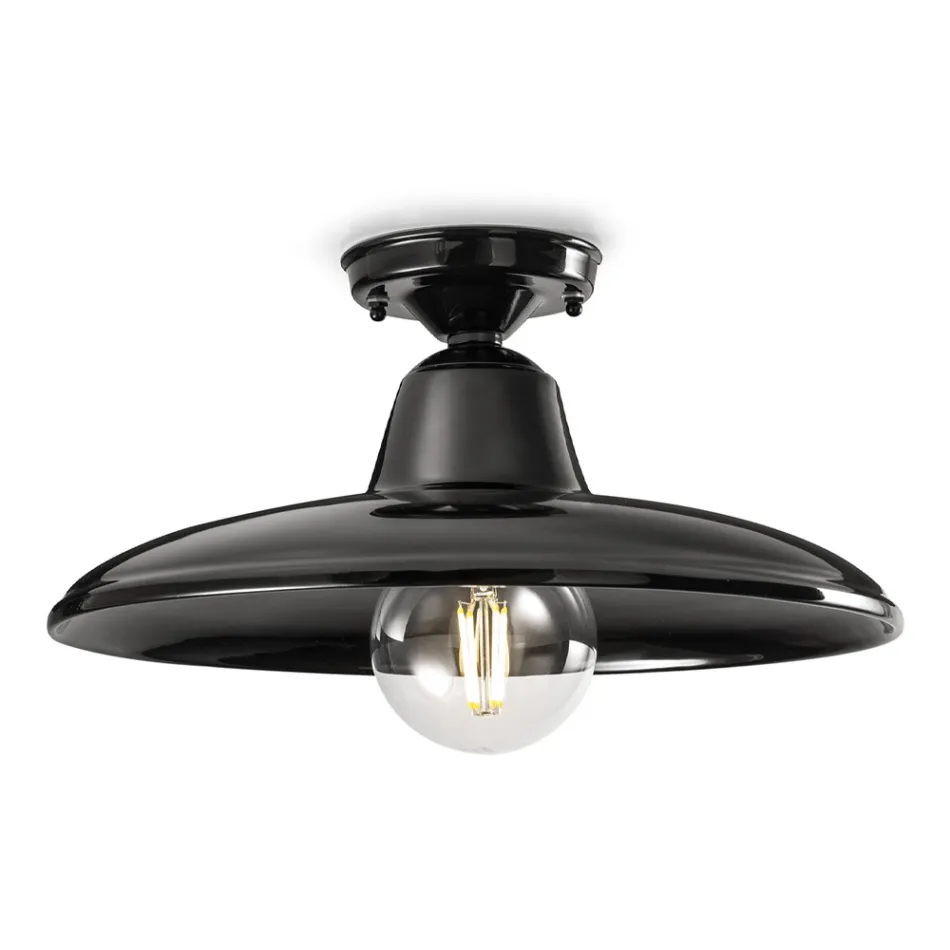 Industrialna czarna lampa sufitowa z ceramiki i żelaza w stylu vintage - Bew Viadurini