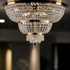 Złota lampa sufitowa z żelaza z kryształkami Wyprodukowano we Włoszech - Austria Viadurini