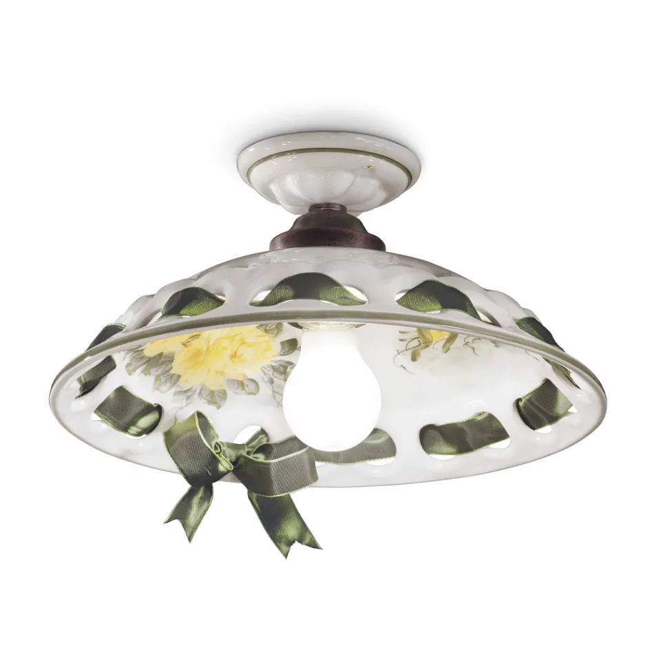 Ręcznie robiona metalowa i ceramiczna lampa sufitowa z Passanastri - Neapol Viadurini