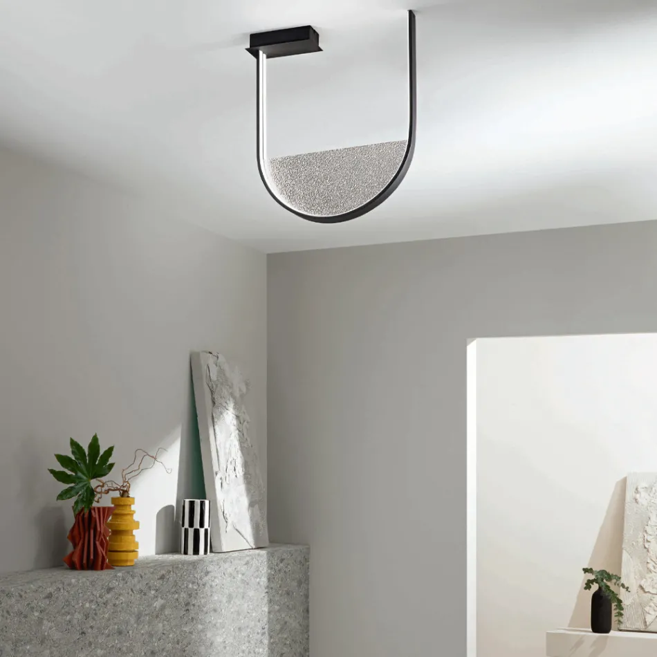 Lampa sufitowa z malowanego metalu i wyjmowanej wkładki ze szkła granulowanego - Catalpa Viadurini