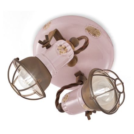 Przemysłowa lampa sufitowa 2 reflektory z żelaza i ręcznie robionej ceramiki - Loft Viadurini
