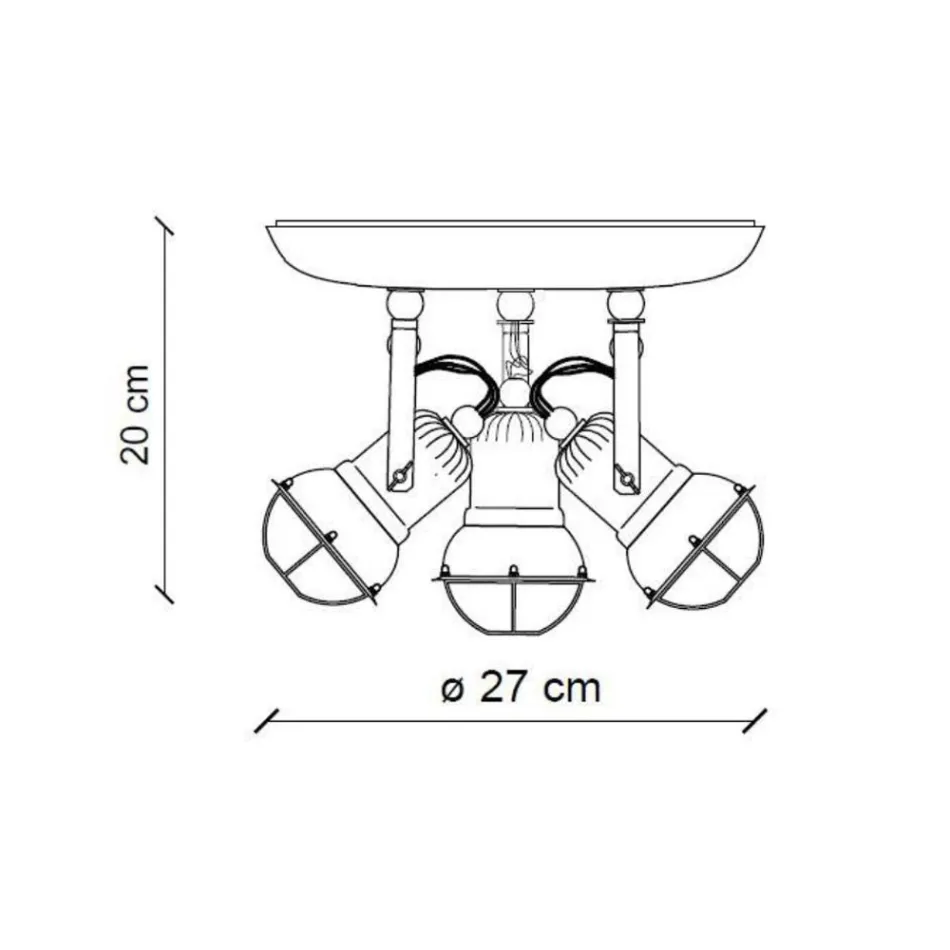 Przemysłowa lampa sufitowa 3 reflektory z żelaza i ręcznie robionej ceramiki - loft Viadurini