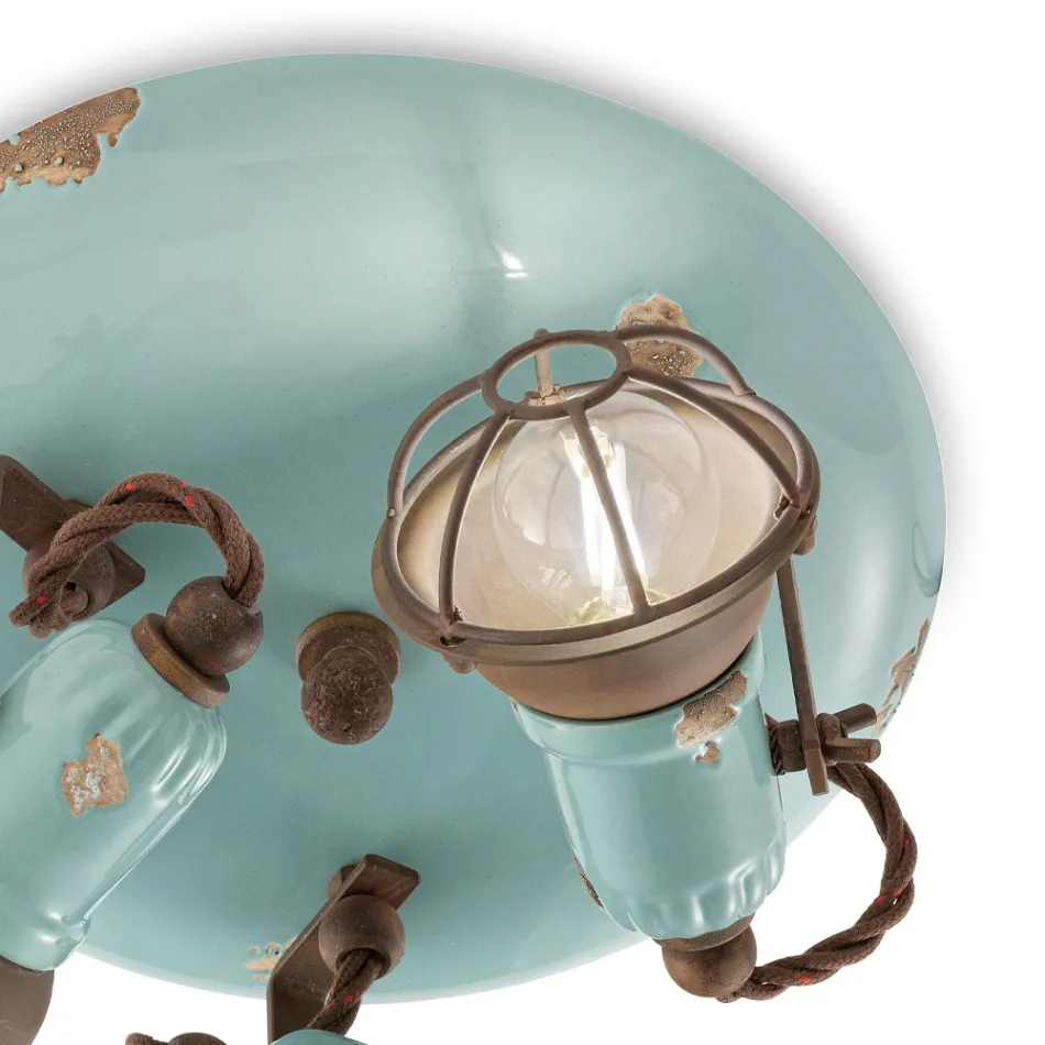 Przemysłowa lampa sufitowa 3 reflektory z żelaza i ręcznie robionej ceramiki - loft Viadurini