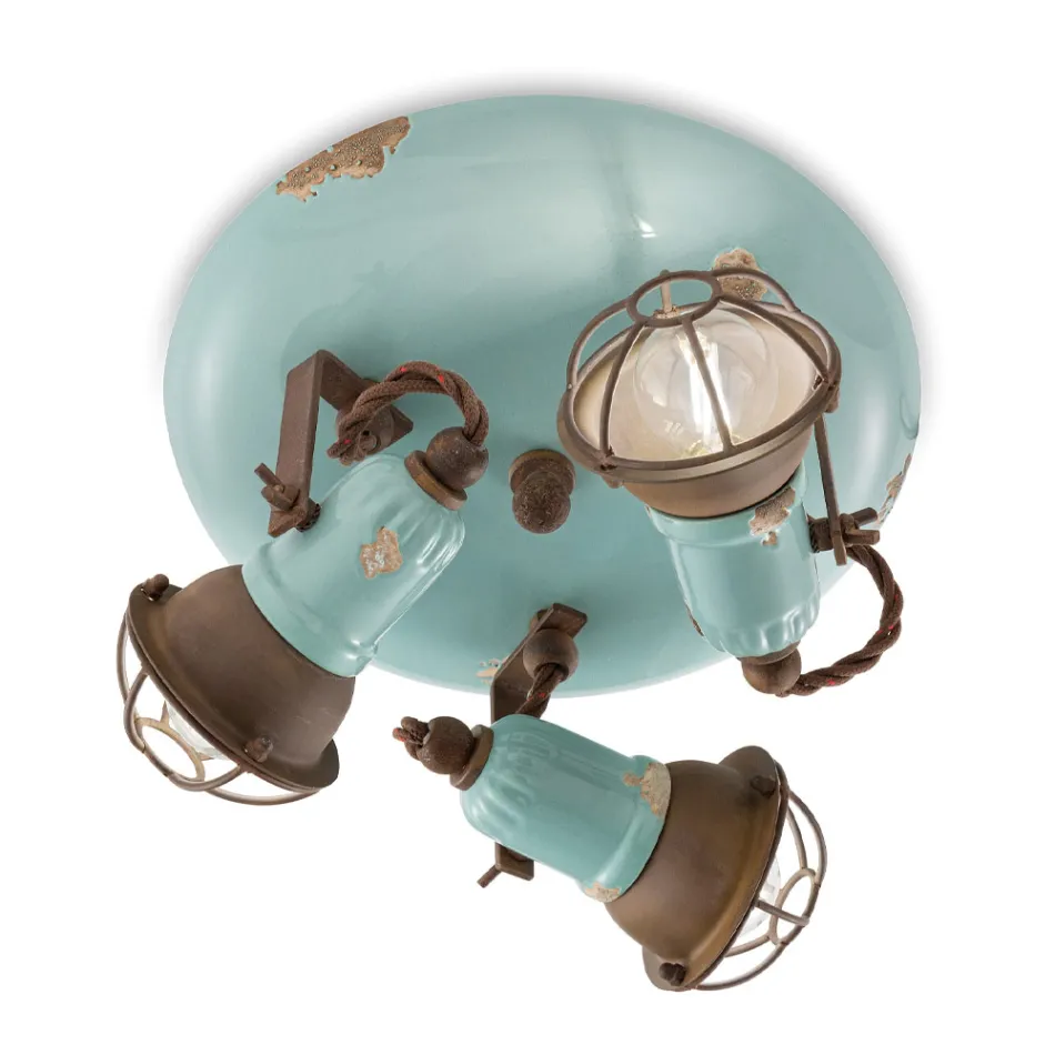 Przemysłowa lampa sufitowa 3 reflektory z żelaza i ręcznie robionej ceramiki - loft Viadurini