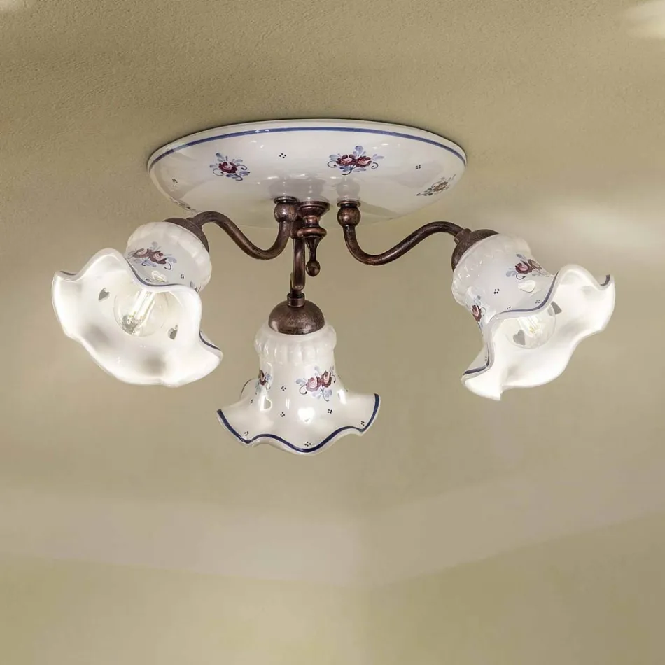 Lampa sufitowa Vintage Artisan z żelaza i ręcznie zdobionej ceramiki - Chieti Viadurini