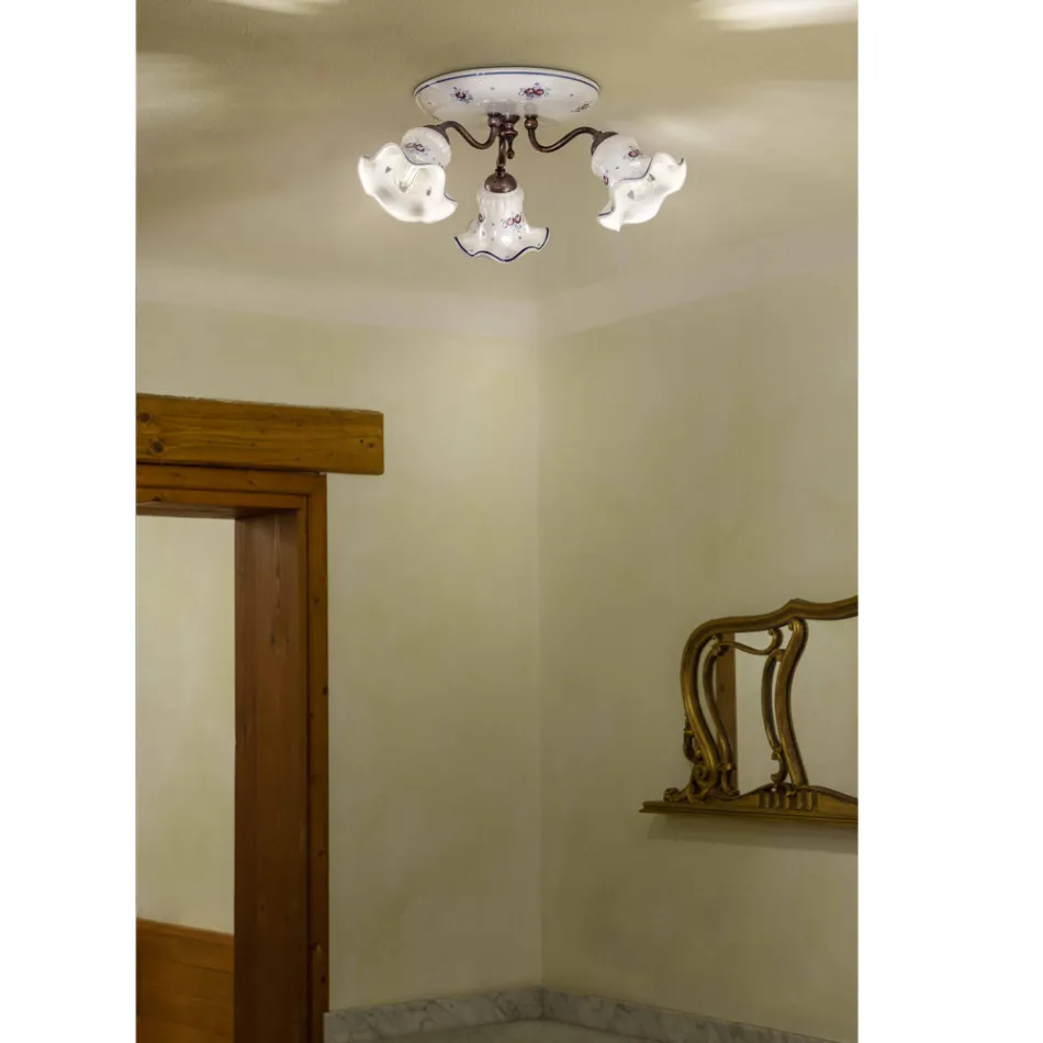 Lampa sufitowa Vintage Artisan z żelaza i ręcznie zdobionej ceramiki - Chieti Viadurini