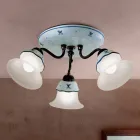 Zabytkowa lampa sufitowa z żelaza, szkła i ręcznie zdobionej ceramiki - Ferrara Viadurini