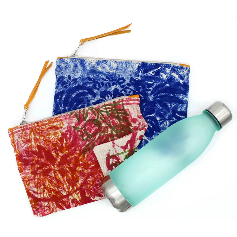 Artystyczna, ręcznie drukowana kopertówka, unikalny kawałek bawełny, 2 sztuki - Viadurini marki Marchi Viadurini