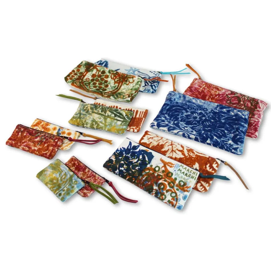 Artystyczna, ręcznie drukowana kopertówka, unikalny kawałek bawełny, 2 sztuki - Viadurini firmy Marchi Viadurini