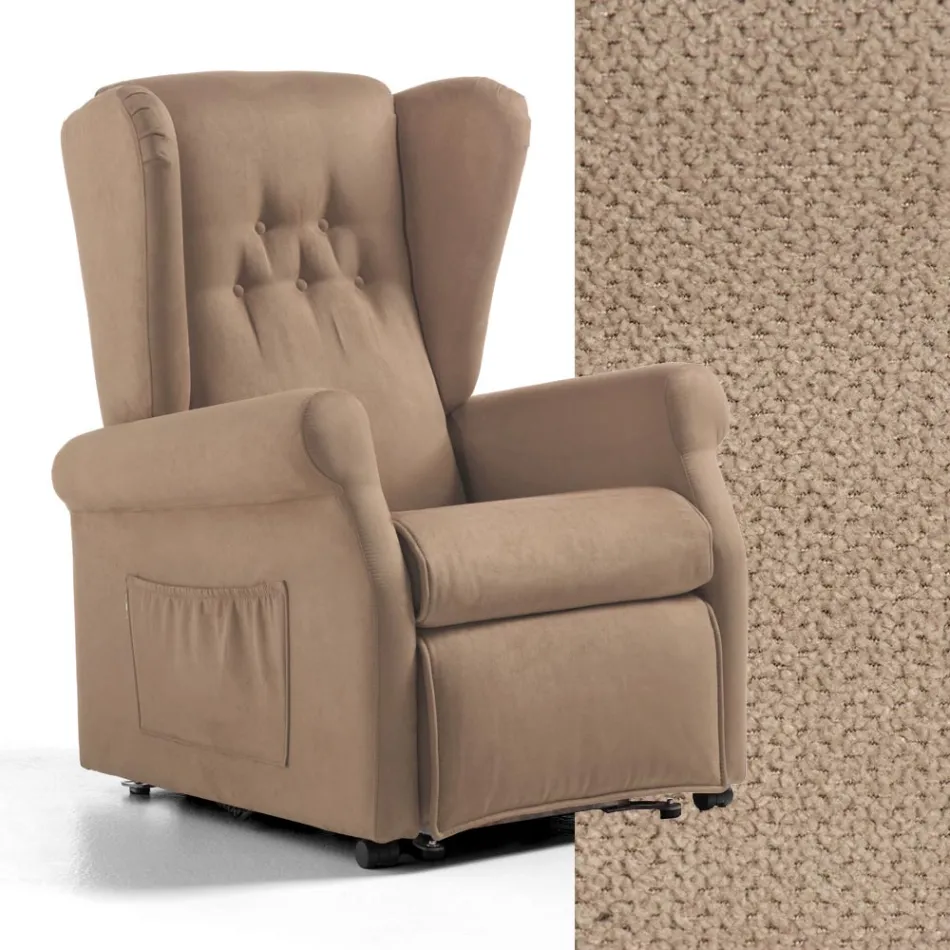 Podnoszony fotel materiałowy z funkcją podnoszenia, relaksu i łóżka - Romina Viadurini