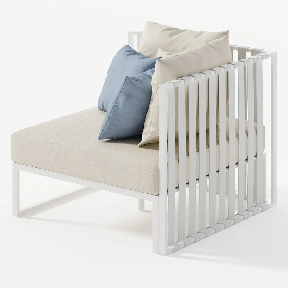 Prawy narożny fotel ogrodowy z aluminium i pasami Made in Italy - Juliediv Viadurini