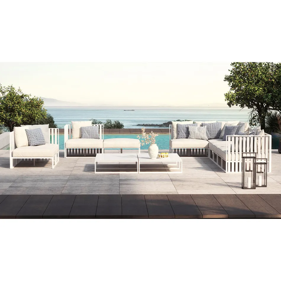 Prawy narożny fotel ogrodowy z aluminium i pasami Made in Italy - Juliediv Viadurini