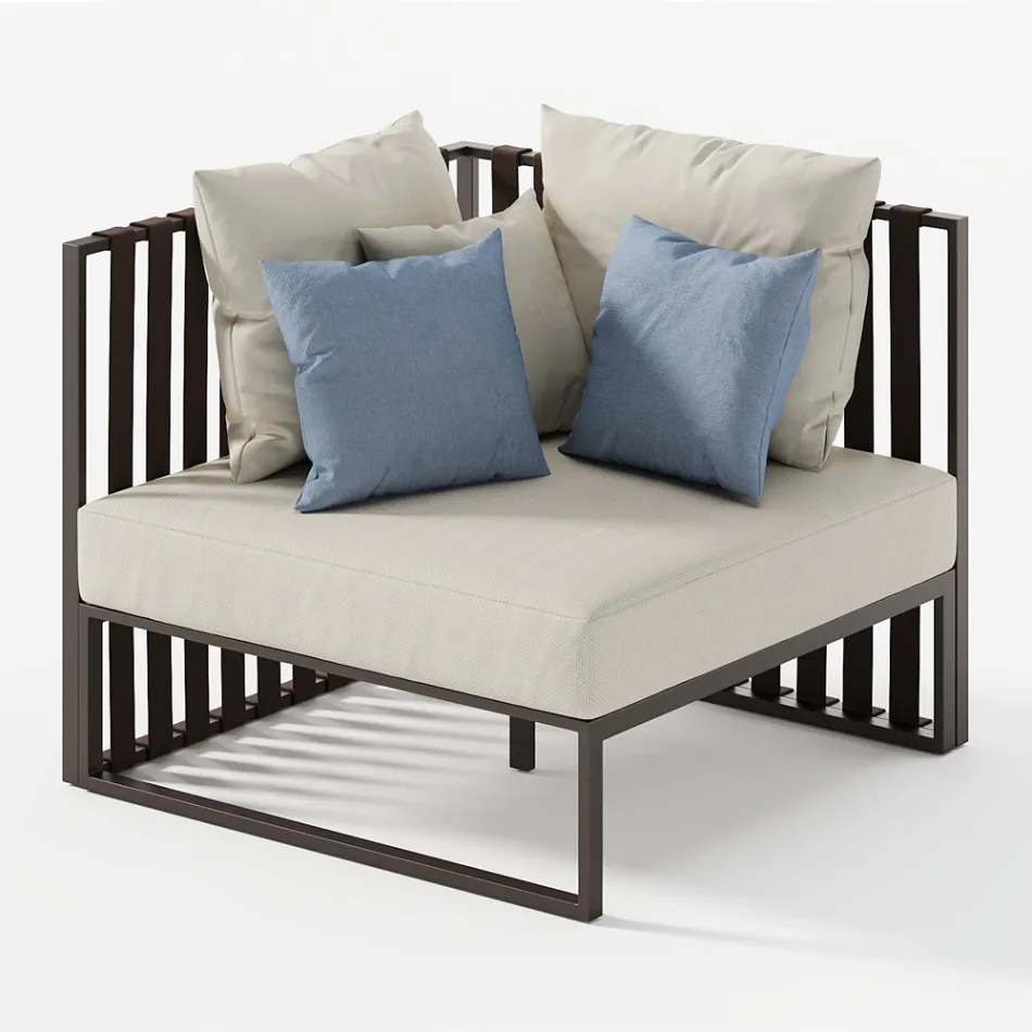 Prawy narożny fotel ogrodowy z aluminium i pasami Made in Italy - Juliediv Viadurini