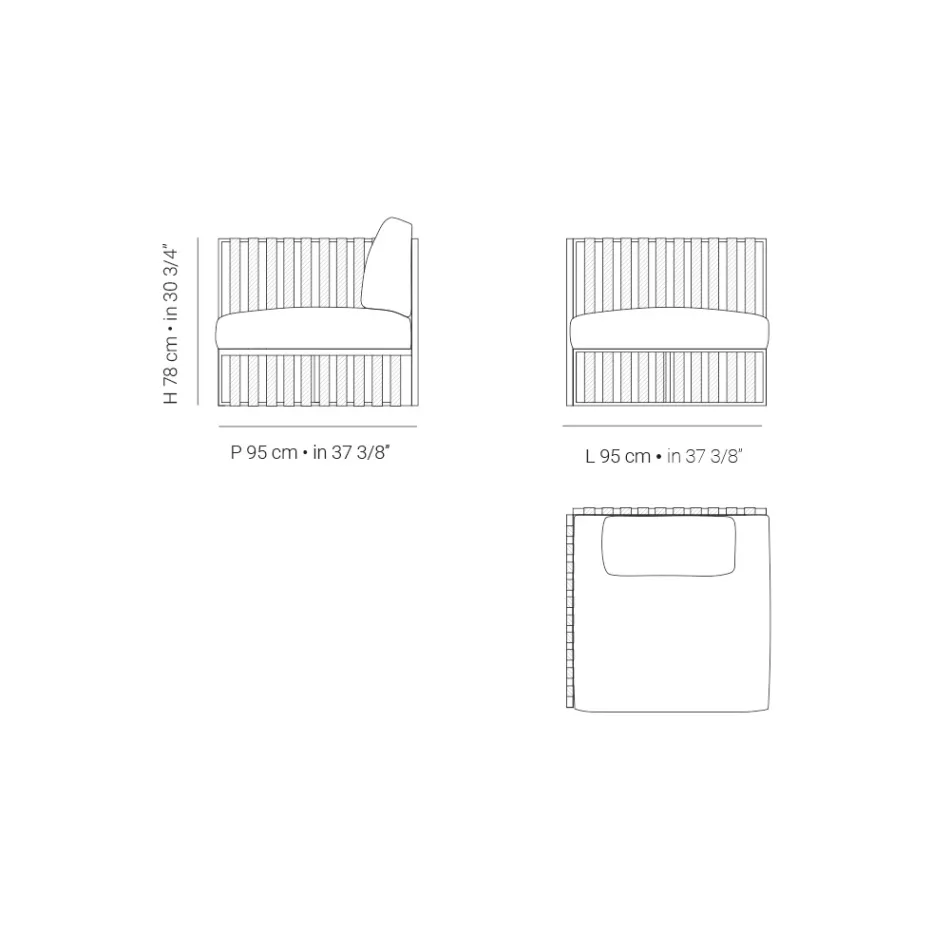 Prawy narożny fotel ogrodowy z aluminium i pasami Made in Italy - Juliediv Viadurini