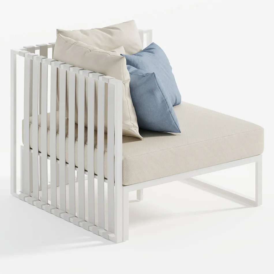 Lewy narożny fotel ogrodowy z aluminium i pasami Made in Italy - Juliediv Viadurini