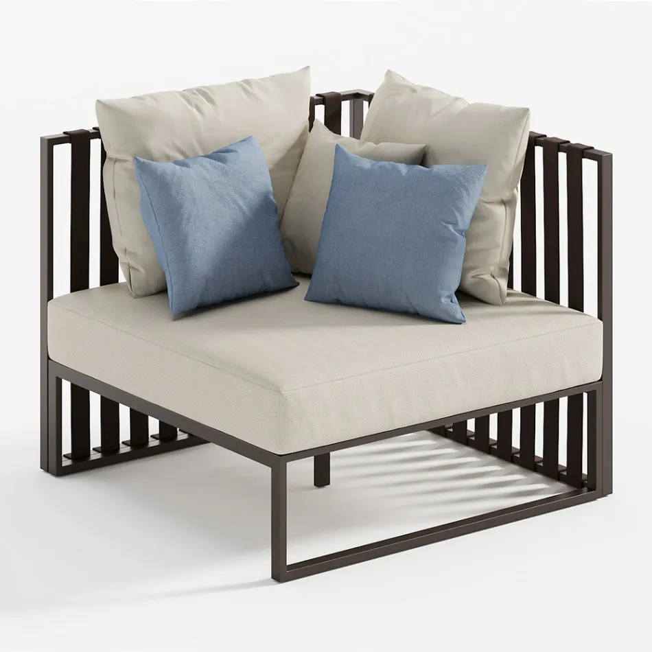 Lewy narożny fotel ogrodowy z aluminium i pasami Made in Italy - Juliediv Viadurini