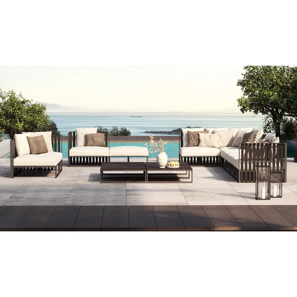 Lewy narożny fotel ogrodowy z aluminium i pasami Made in Italy - Juliediv Viadurini