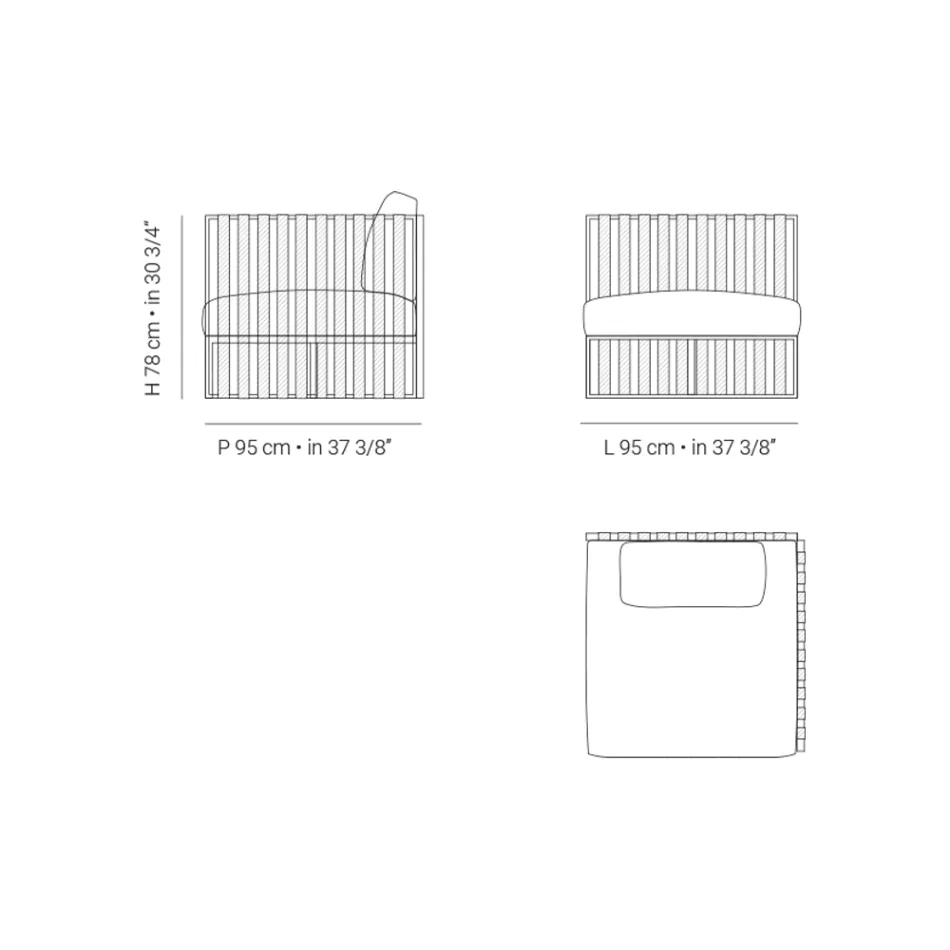 Lewy narożny fotel ogrodowy z aluminium i pasami Made in Italy - Juliediv Viadurini