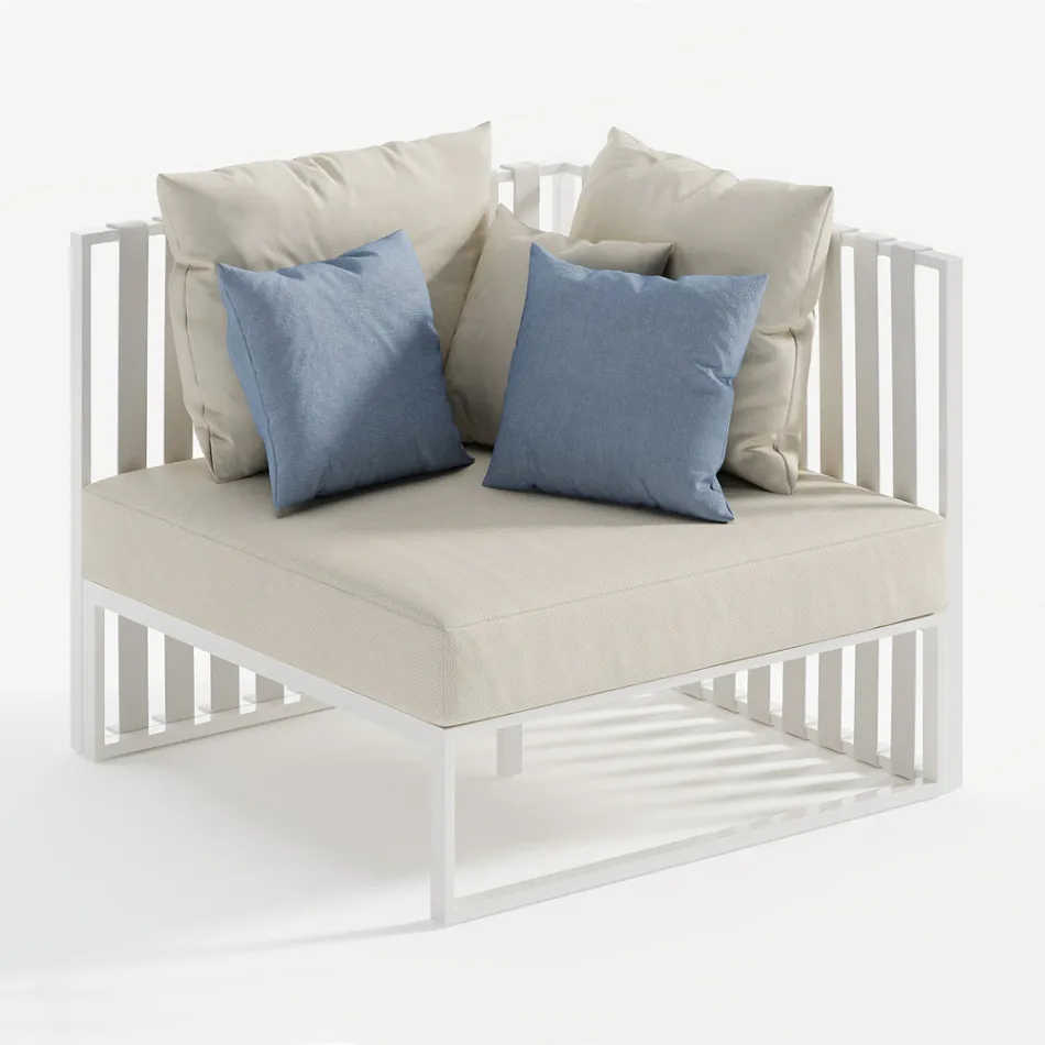 Lewy narożny fotel ogrodowy z aluminium i pasami Made in Italy - Juliediv Viadurini