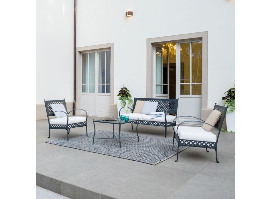 Niski fotel ogrodowy ze stali ocynkowanej z podłokietnikami Made in Italy - Selvaggia Viadurini