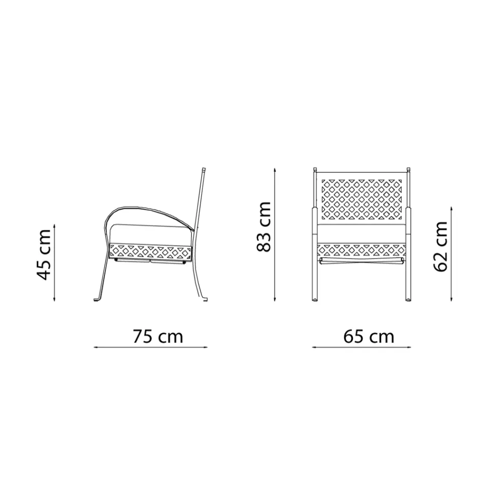 Niski fotel ogrodowy ze stali ocynkowanej z podłokietnikami Made in Italy - Selvaggia Viadurini