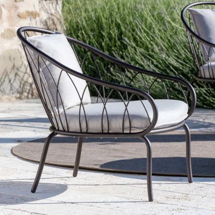 Niski fotel ogrodowy z metalu i poduszki Made in Italy - Fontana Viadurini