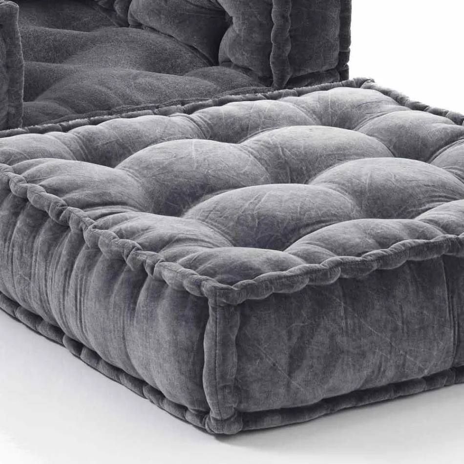 Fotel szezlong w etnicznym stylu z szarego lub niebieskiego aksamitu - włókno Viadurini