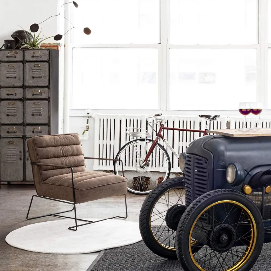 Klasyczny fotel ze stali i sztucznej skóry w kolorze brązowym lub czarnym - Kendy Viadurini