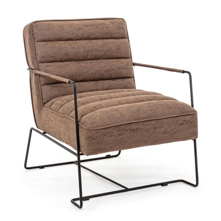 Klasyczny fotel ze stali i sztucznej skóry w kolorze brązowym lub czarnym - Kendy Viadurini
