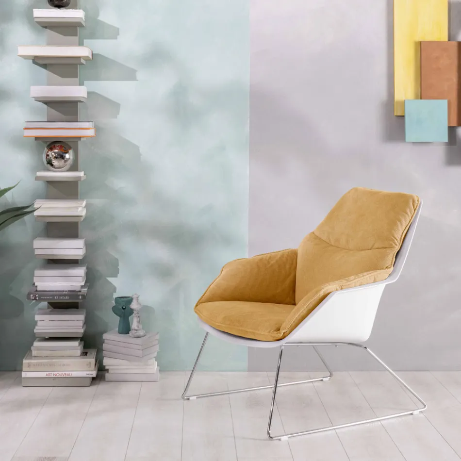 Fotel z metalową podstawą, strukturą polipropylenową i poduszkami z tkaniny - Tablet Viadurini