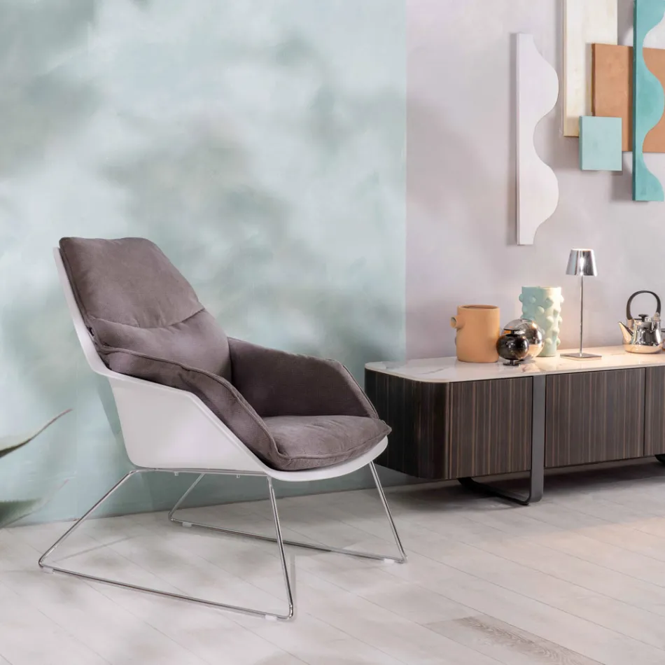 Fotel z metalową podstawą, strukturą polipropylenową i poduszkami z tkaniny - Tablet Viadurini