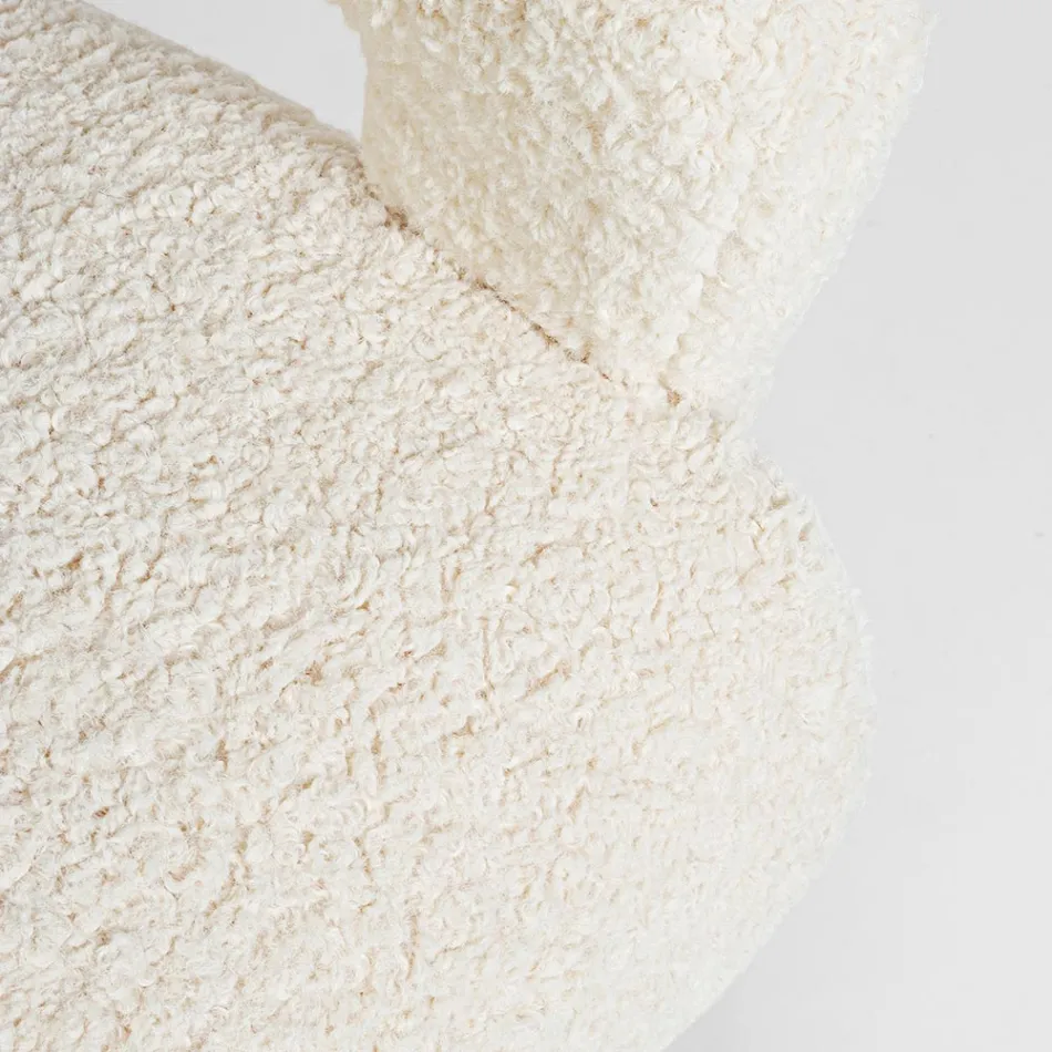 Fotel z podłokietnikami z drewna kauczukowego i siedziska z efektem wełny - Patrizia Viadurini