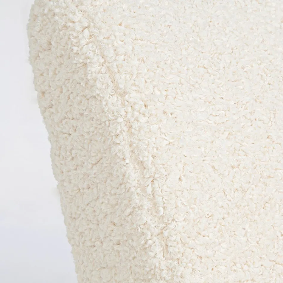 Fotel z podłokietnikami z drewna kauczukowego i siedziska z efektem wełny - Patrizia Viadurini