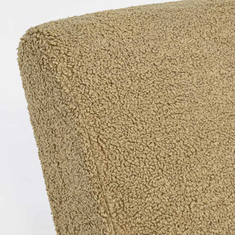 Fotel z podłokietnikami z drewna kauczukowego i siedziska z efektem wełny - Patrizia Viadurini