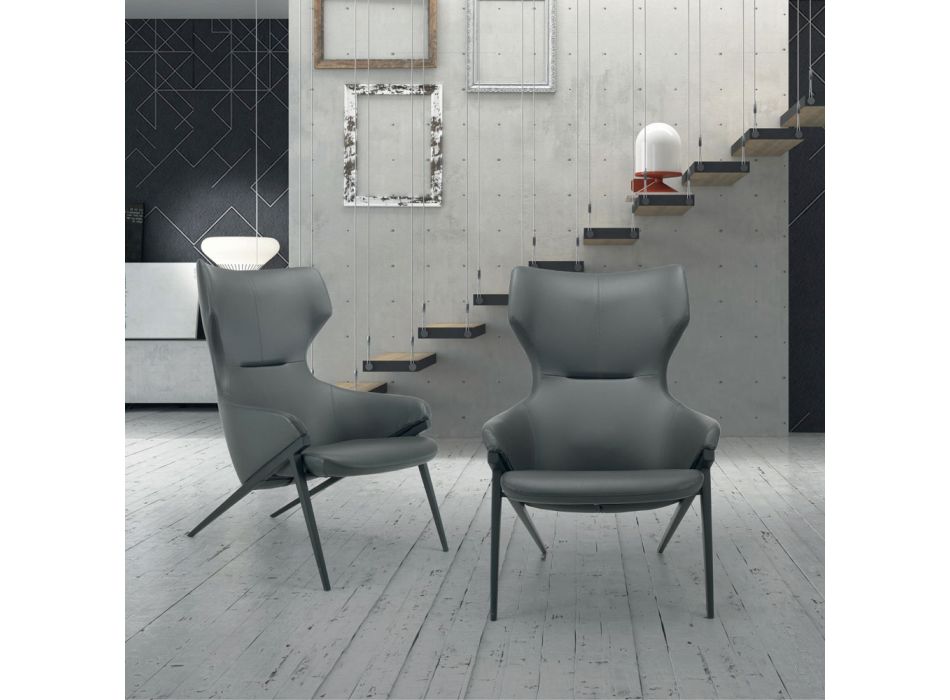 Fotel o konstrukcji stalowej i siedzisku z grafitowej ekoskóry Wyprodukowano we Włoszech - Reggio Viadurini