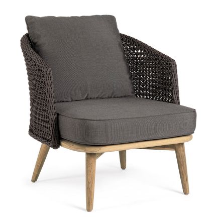Fotel ogrodowy z oparciem linowym i nogami z drewna tekowego, Homemotion - Chantall Viadurini