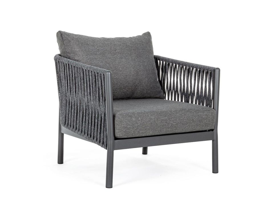 Fotel ogrodowy z aluminium, liny i tkaniny w kolorze antracytowym, Homemotion - Shama Viadurini