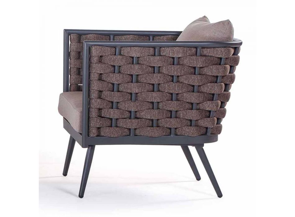 Fotel ogrodowy z aluminium i liny z poduszkami z tkaniny - Rasti Viadurini
