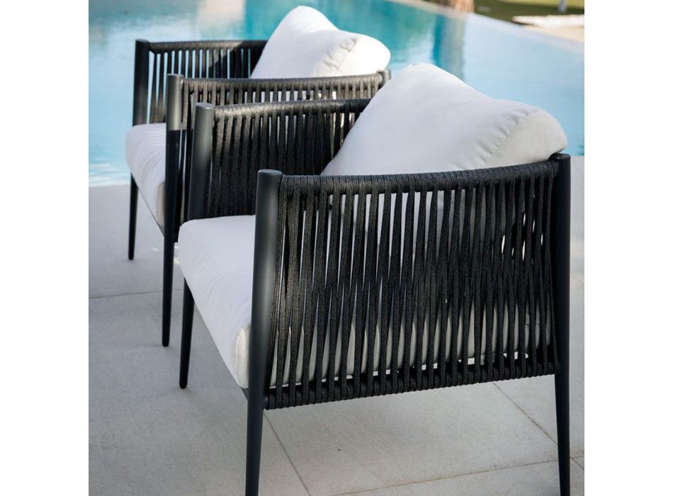 Fotel ogrodowy z aluminium i ręcznie plecionej liny Made in Italy - Nymeria Viadurini