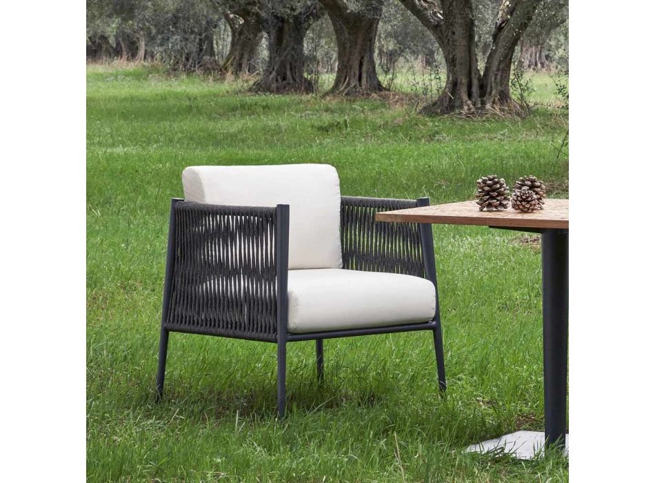 Fotel ogrodowy z aluminium i ręcznie plecionej liny Made in Italy - Nymeria Viadurini