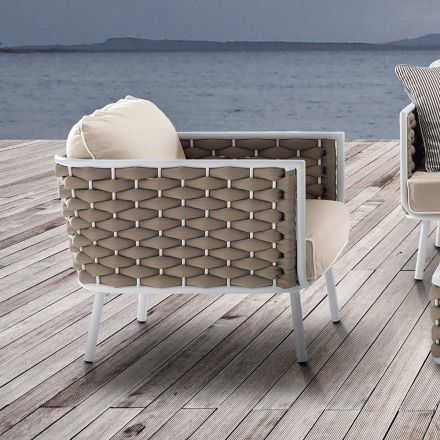 Fotel ogrodowy z aluminium i ręcznie tkanej tkaniny - Reda Viadurini