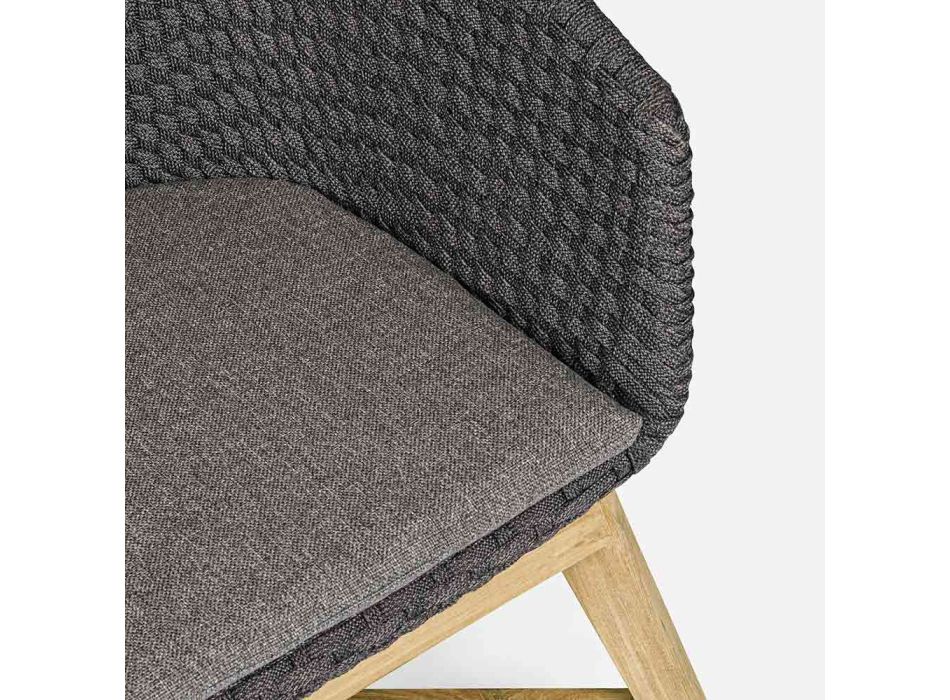 Fotel ogrodowy z drewna i liny z poduszką, Homemotion, 2 sztuki - Oskana Viadurini