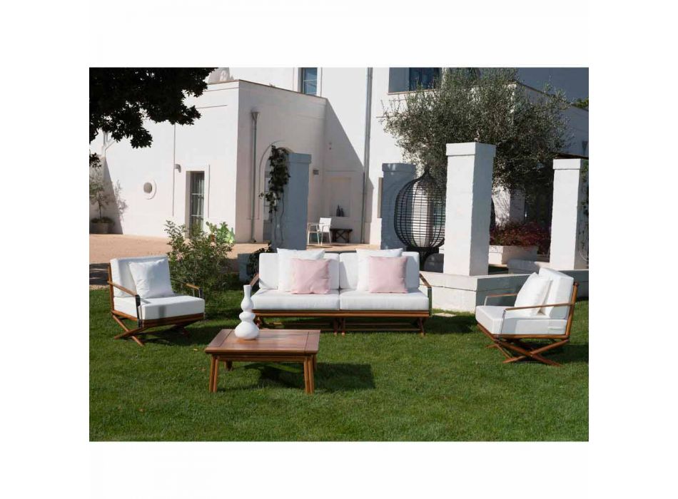 Fotel ogrodowy z naturalnego drewna lub błyszczącej lub matowej czerni i poduszka - Suzana Viadurini